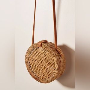 Anthropologie Wicker Summer Purse Bag Circle  Leather Rattan Spring handbag